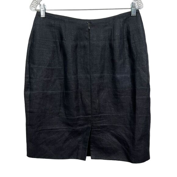 Scaasi Neiman Marcus Womens Linen Skirt Flat‎ Front Lined Vented Zip Black Sz 12 - Picture 3 of 6